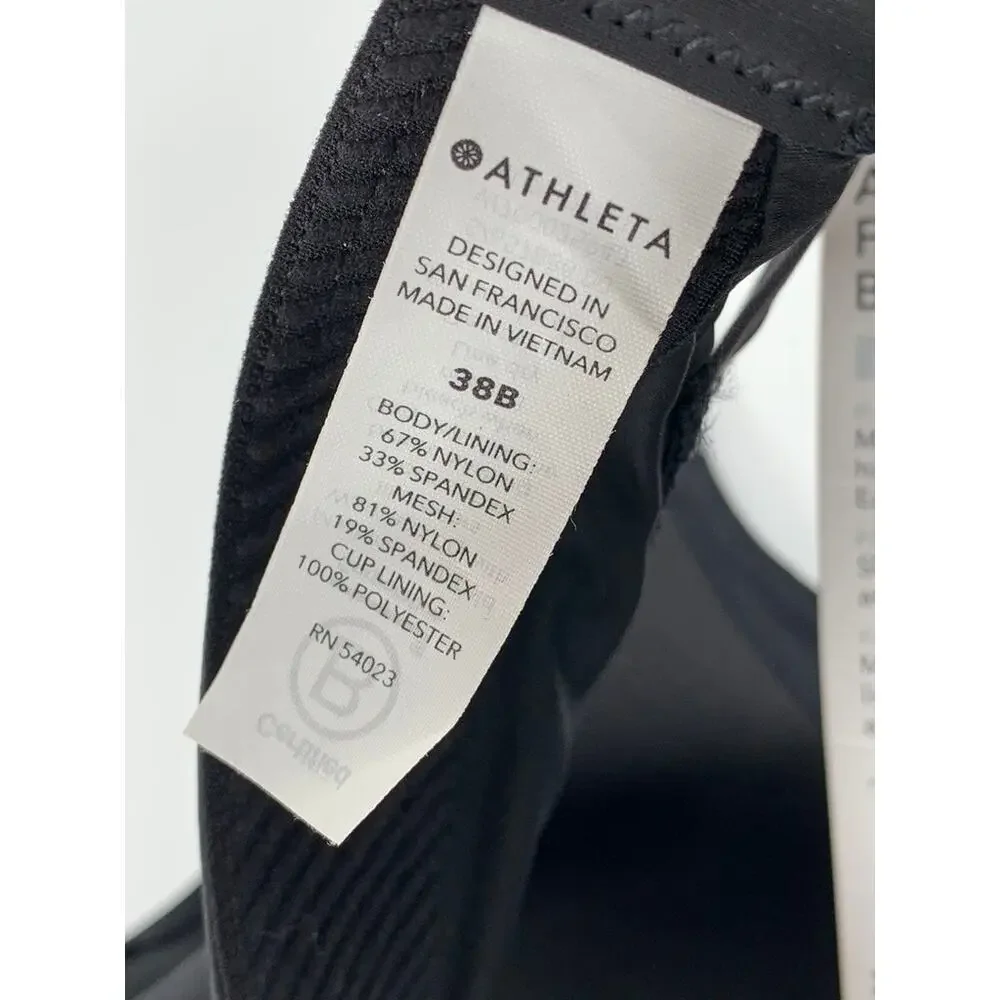 ATHLETA Women's Black Advance Zip Front Active Bra SZ 38B